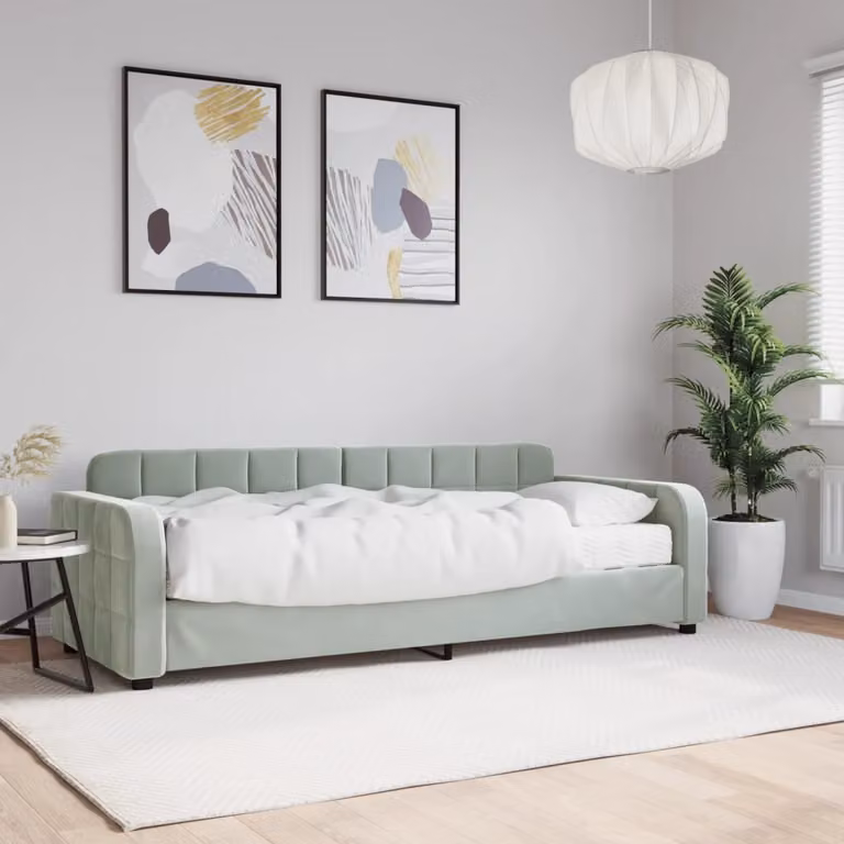 vidaXL Divano Letto in Velluto Grigio con Materasso L/P/H: 200 x 80 x 71 cm