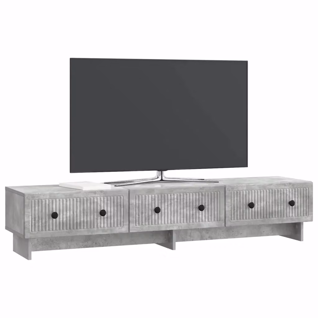 Mobile TV con cassetto in stile industrial, credenza per soggiorno in legno e metallo, Grigio Cemento, L: 147 cm, P: 34,5 cm, H: 30 cm – 2