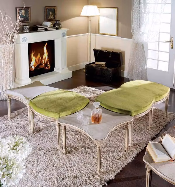 Divanetto panca imbottita shabby chic in legno di faggio verde Mobili 2G