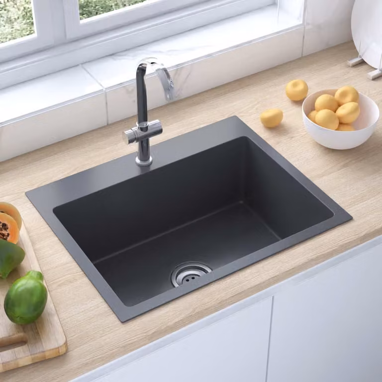 The Living Store Lavello da incasso a mano in acciaio inox nero