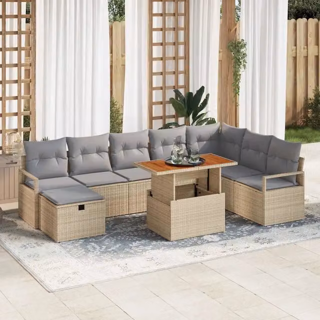 Set Divano da Giardino 9 pz Beige polyrattan 3360011