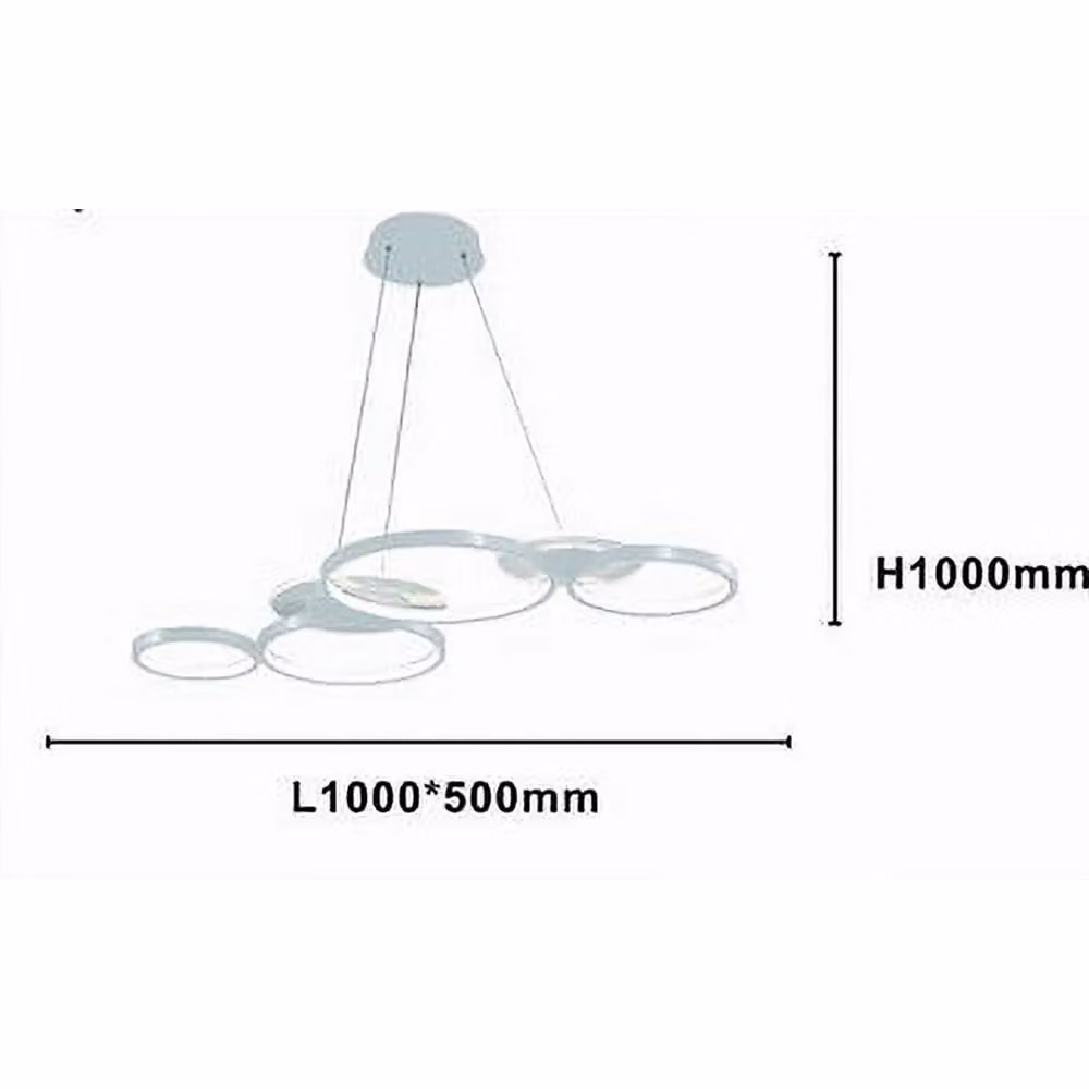 Lampadario a sospensione LED Trade Shop moderno con 6 anelli luminosi, colore bianco e trasparente, luce bianca fredda 6500K, 62W – 2