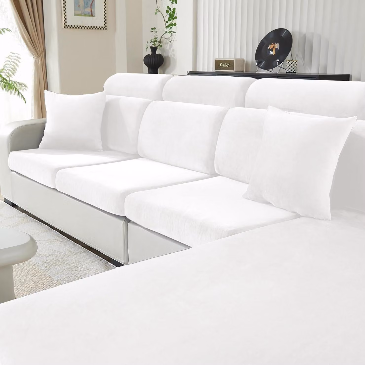 Copertura per cuscino da seduta in tessuto elasticizzato, antiscivolo e lavabile, colore bianco, adatta per chaise longue