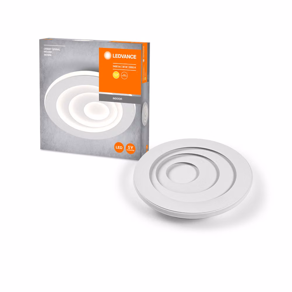 LEDVANCE ORBIS SPIRAL ROUND Plafoniera LED, bianca, 42W, 2400lm, diametro 365mm, distribuzione della luce molto omogenea, luce indiretta, modulo LED integrato, lunga durata, 3000K