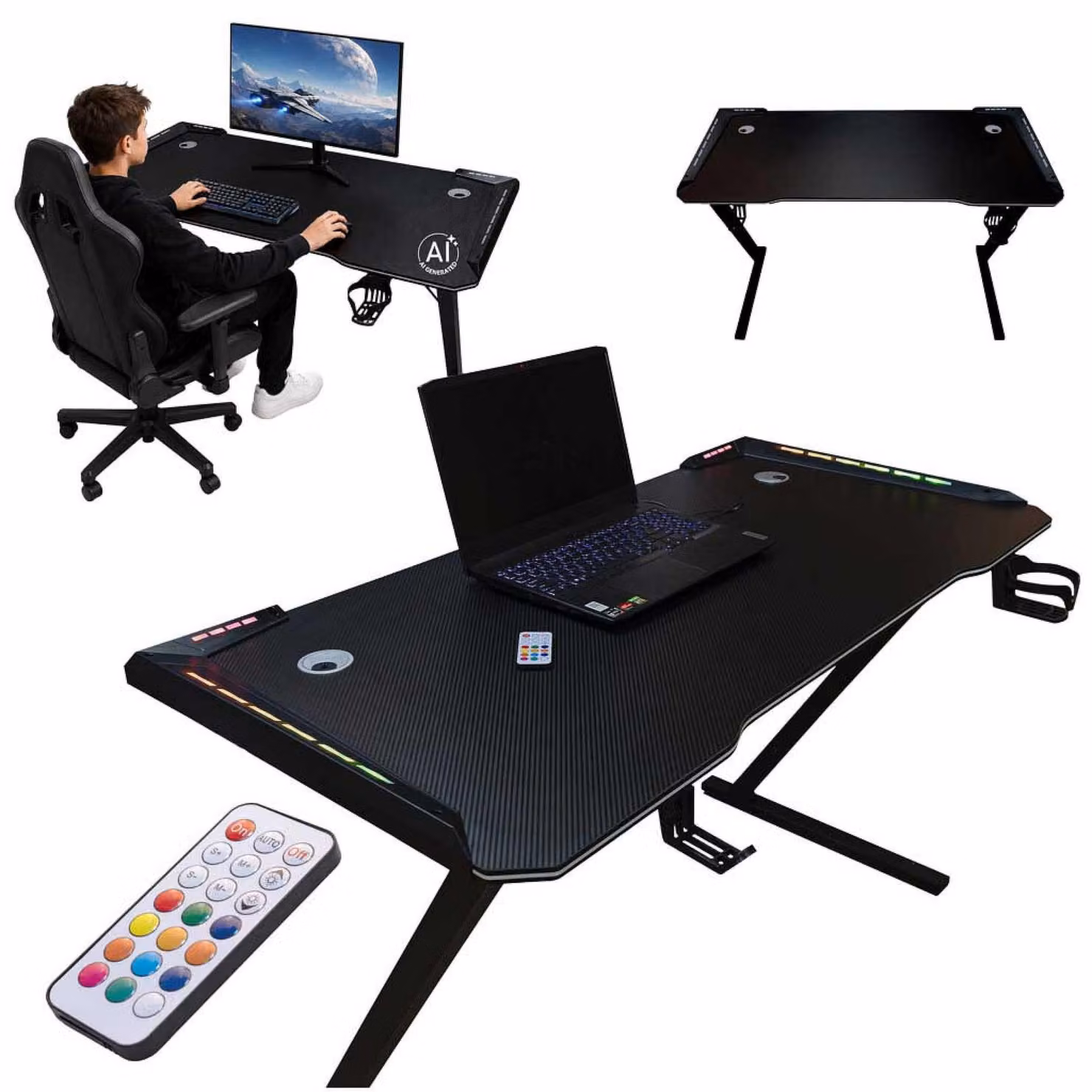 Tavolo da gioco LED con illuminazione RGB, supporti per computer, ideale per giocatori, dimensioni 120x60 cm