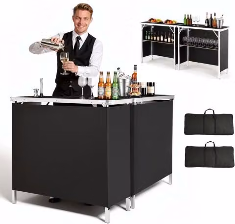 VEVOR Tavolino da Bar Pieghevole e Portatile 2 Pezzi per Esterno, Mobile Pieghevole 980 x 385 x 870 mm, con Borsa per il Trasporto e Ripiano Portaoggetti, per Servizi Bancarelle Eventi Feste e Fiere
