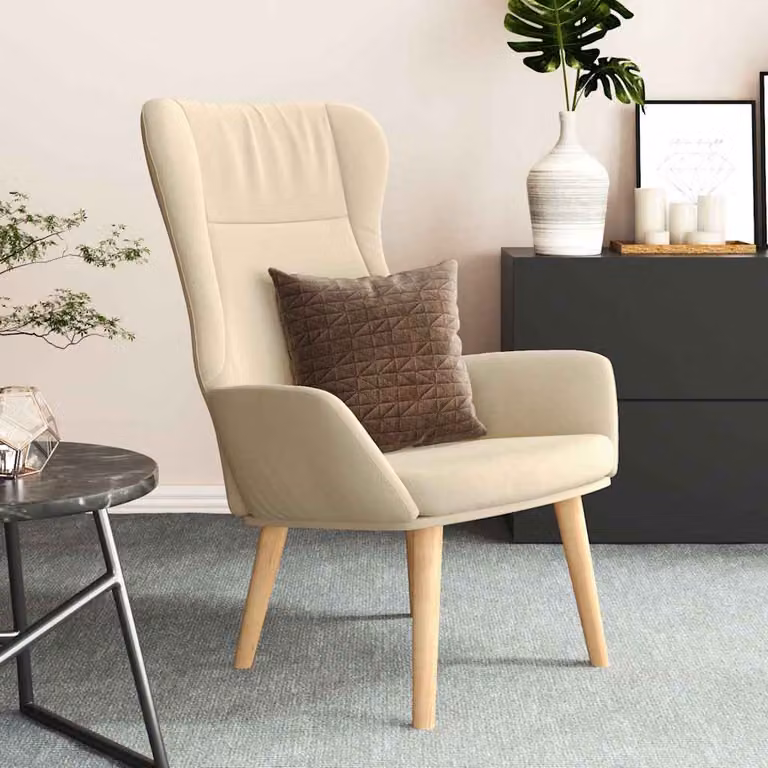 Sedia Relax vidaXL in tessuto beige con struttura in legno e metallo