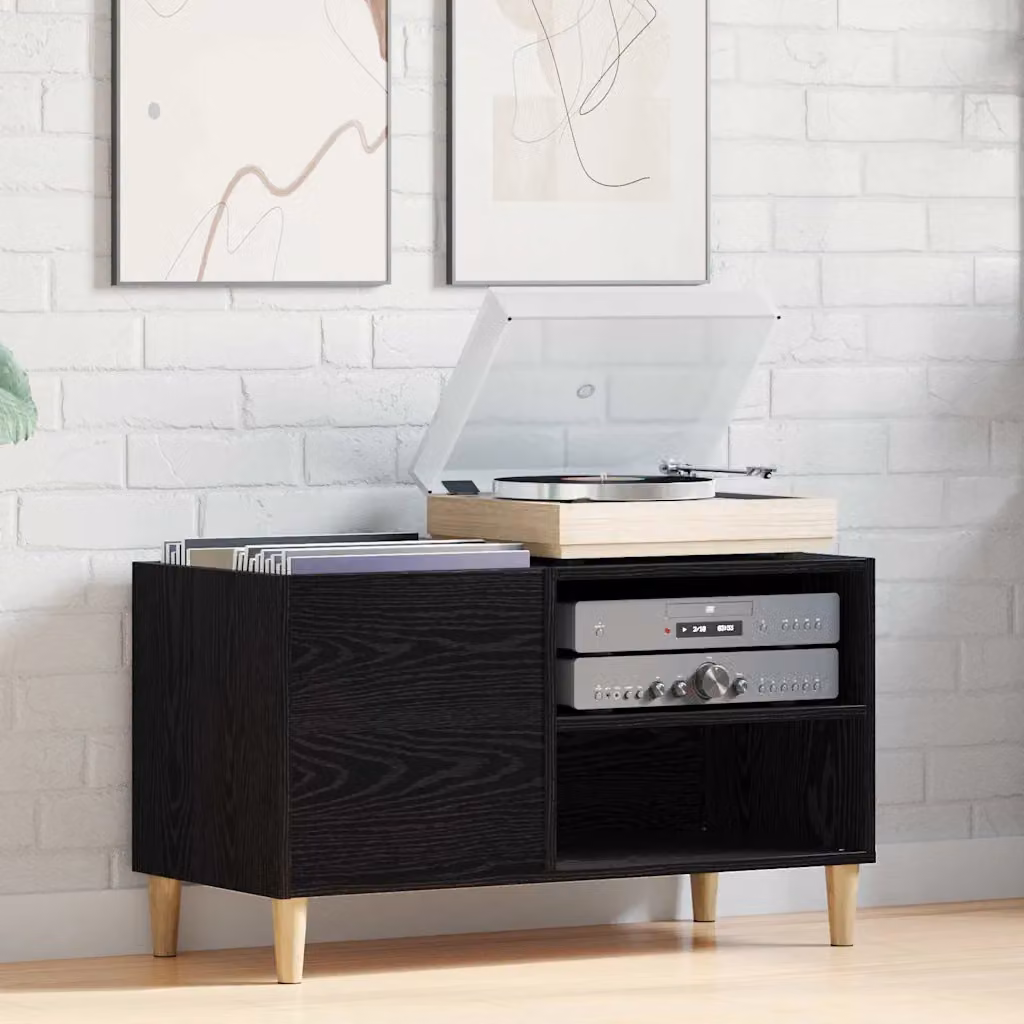 vidaXL Mobile porta vinili in legno ingegnerizzato MDF nero L: 84,5 cm, P: 38 cm, H: 48 cm