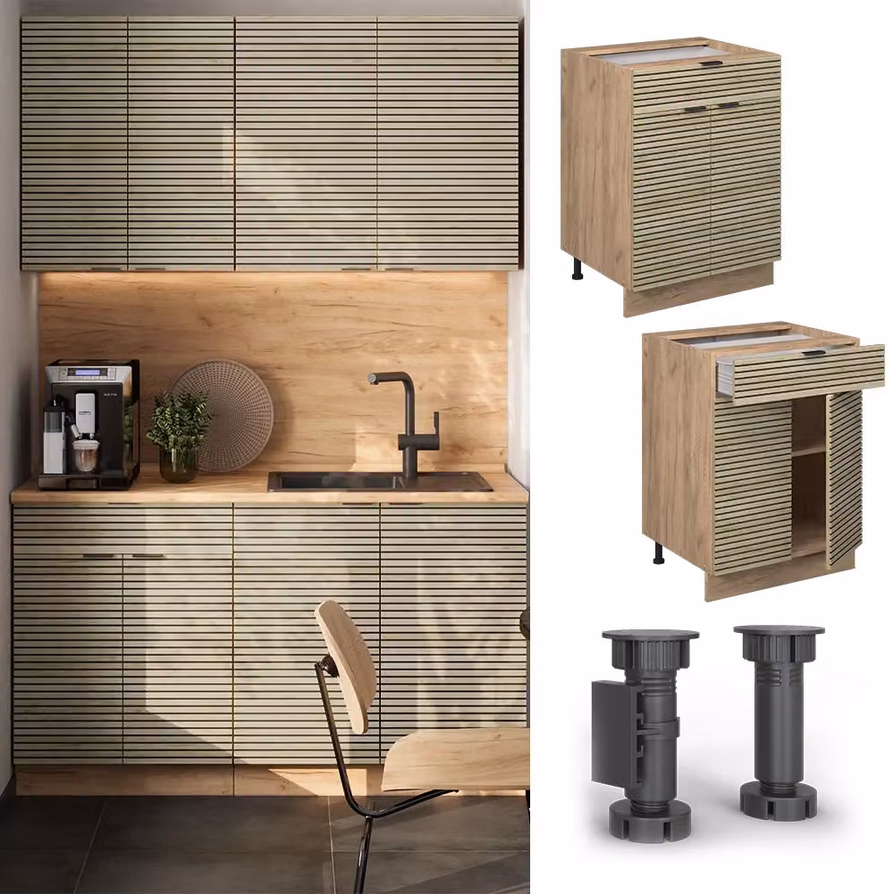 Mobiletto base per cucina Vicco Fame-Line in Rovere dorato con cassetto, larghezza: 60 cm – 2