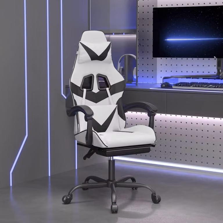 Sedia da Gaming vidaXL in Similpelle Bianco e Nero con Poggiapiedi e Ruote