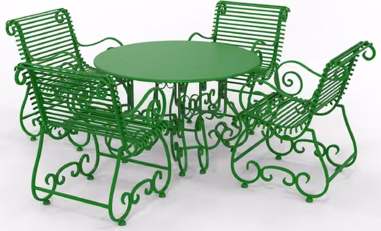 Casa Padrino Set di mobili da giardino in ferro battuto liberty - Vari colori - 1 tavolo rotondo e 4 sedie da giardino con braccioli - Mobili da giardino e da giardino in ferro battuto liberty
