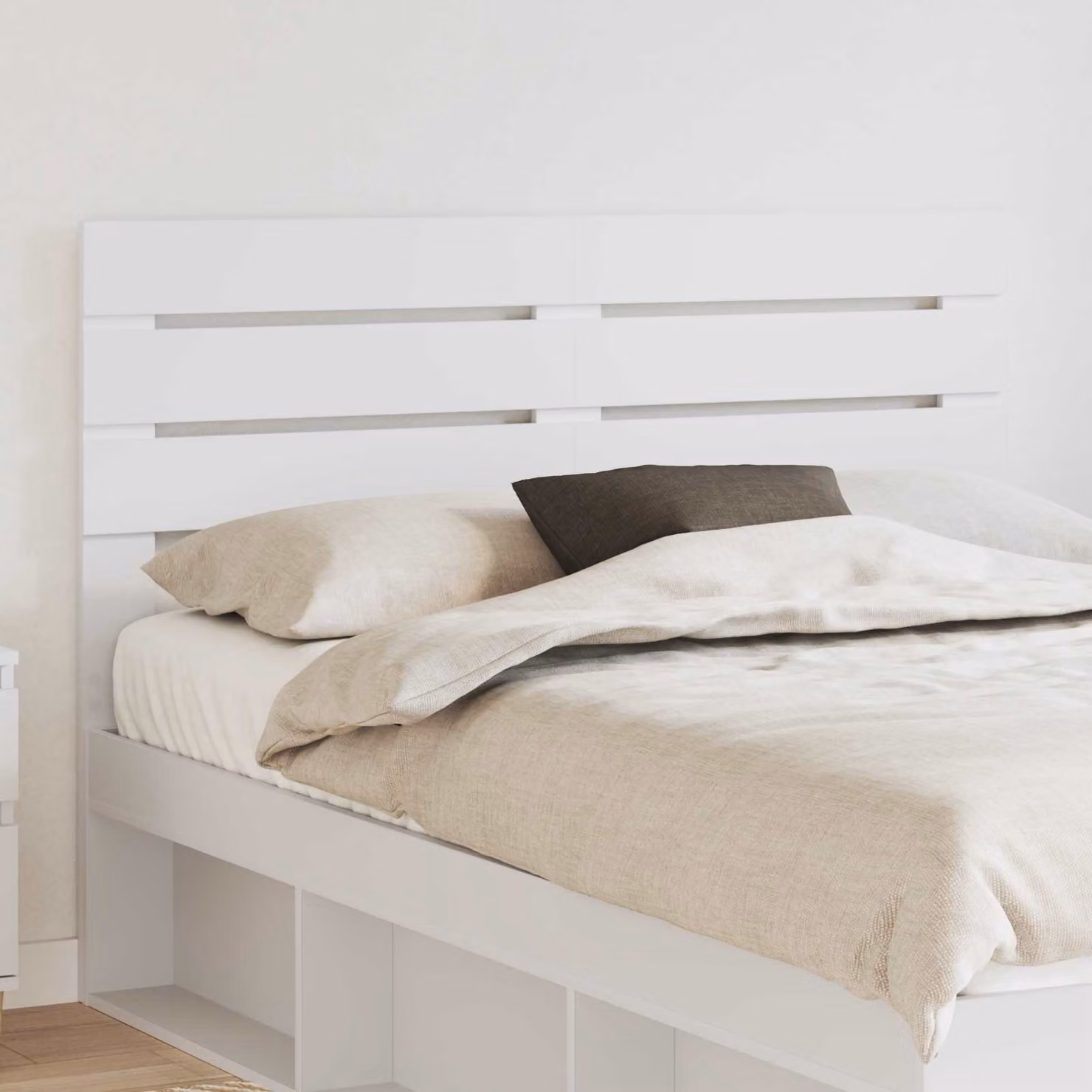 Testiera per letto moderna vidaXL in legno ingegnerizzato bianco con scomparti laterali