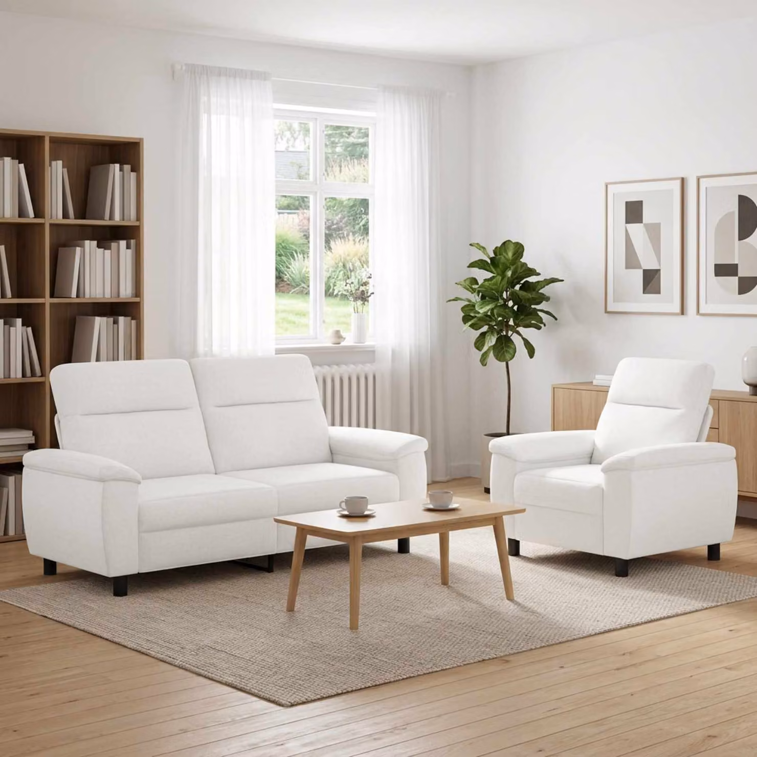 Set di 2 divani moderni vidaXL in tessuto bianco con struttura in metallo per il tuo soggiorno