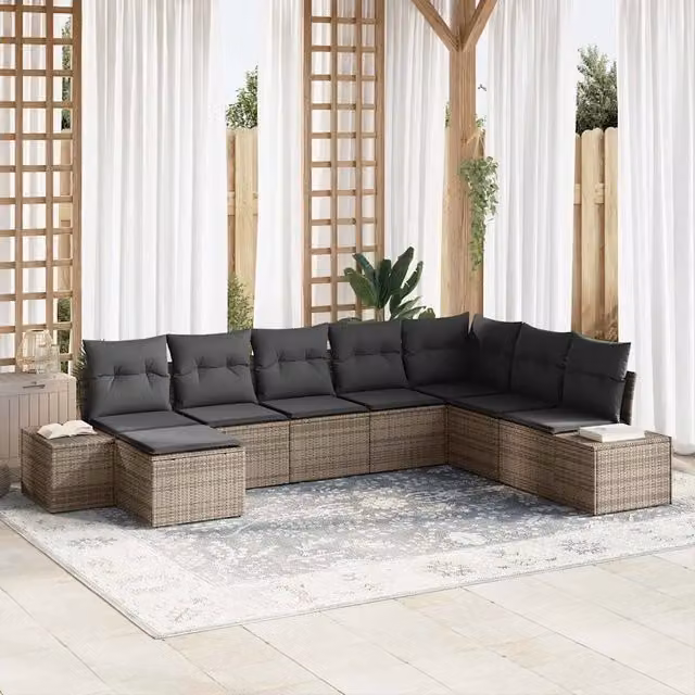 Set Divano da Giardino 8 pz Grigio polyrattan 3355848
