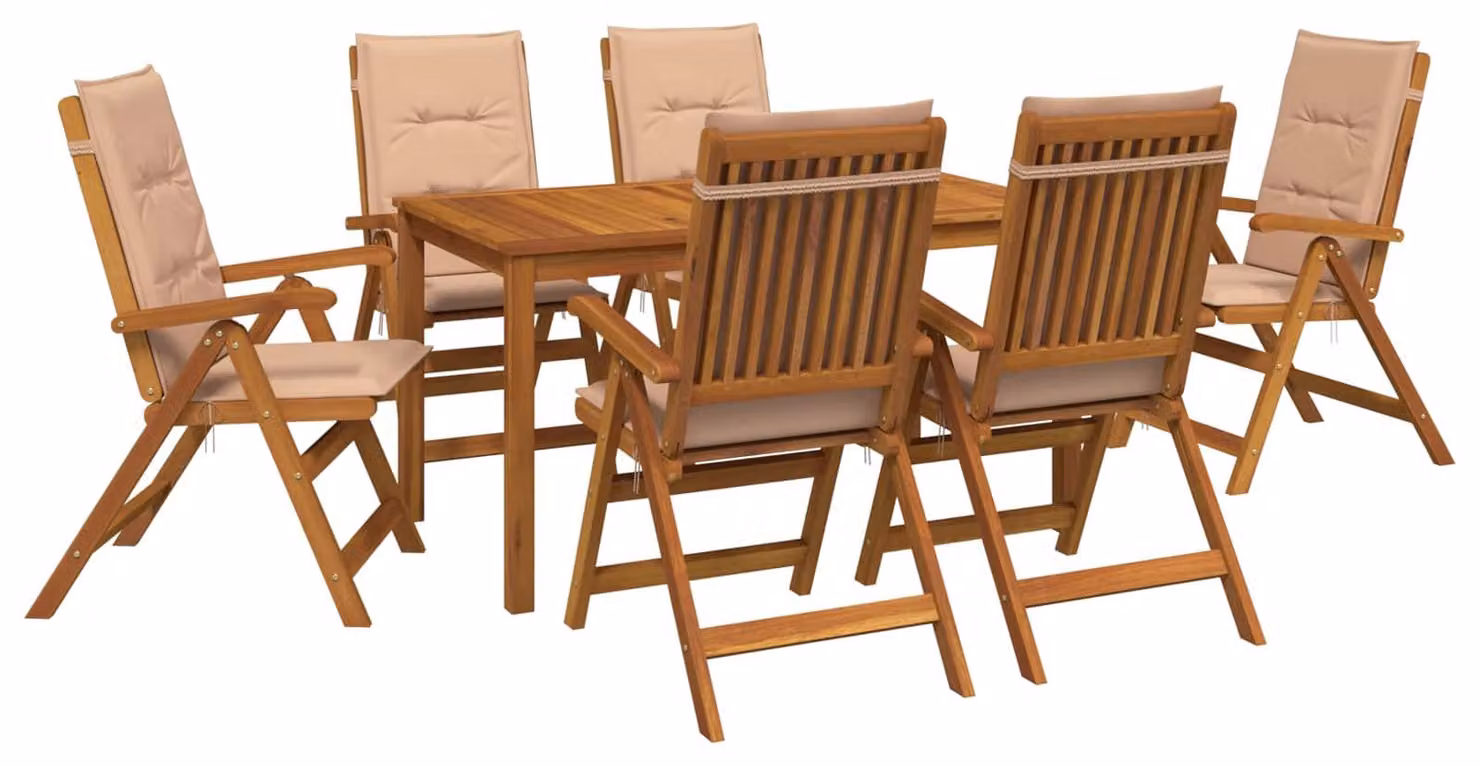 Set da pranzo da giardino, 7 pezzi, in legno massello di acacia naturale