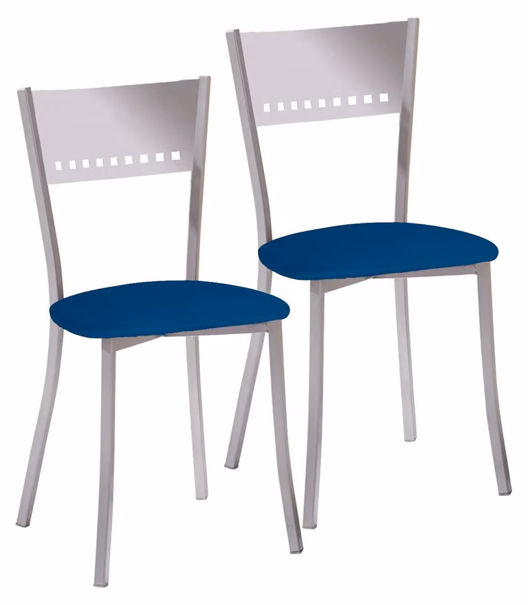 2 sedie da cucina, in metallo, con rivestimento in ecopelle, colore blu, altezza seduta 45 cm
