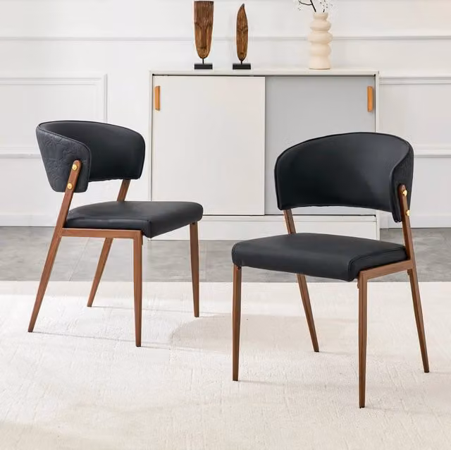 Sedia da pranzo moderna nera in PU con schienale ergonomico e struttura in metallo