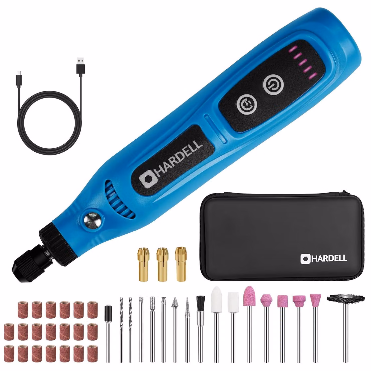HARDELL: Mini-smerigliatrice a batteria da 3,7 V con 43 accessori, con controllo della velocità a 5 livelli