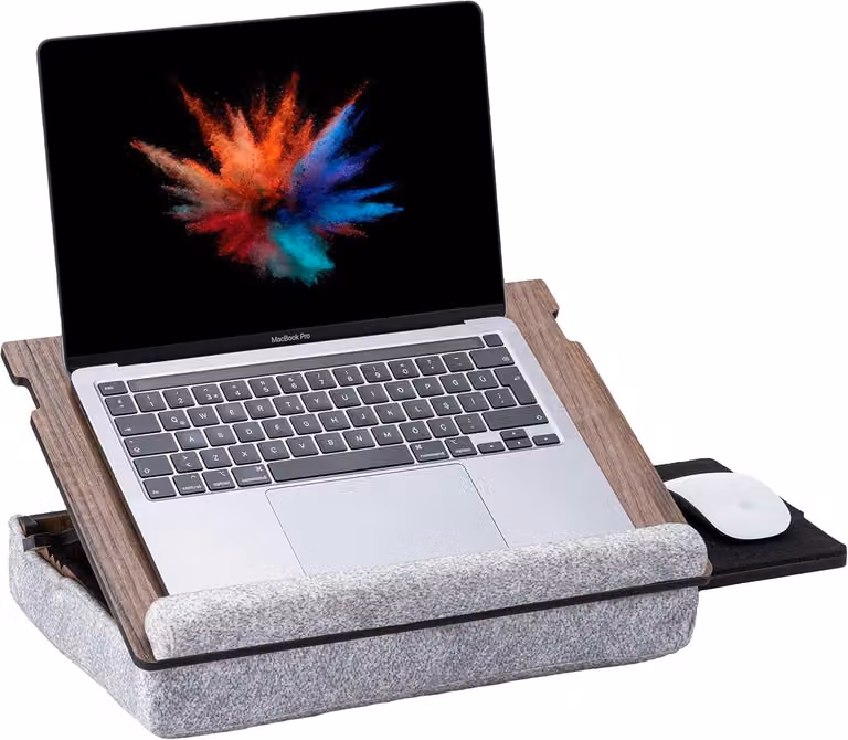 Tavolo per laptop in legno di noce, regolabile in modo ergonomico, con superficie imbottita, cassetto per il mouse, ideale per l'ufficio domestico