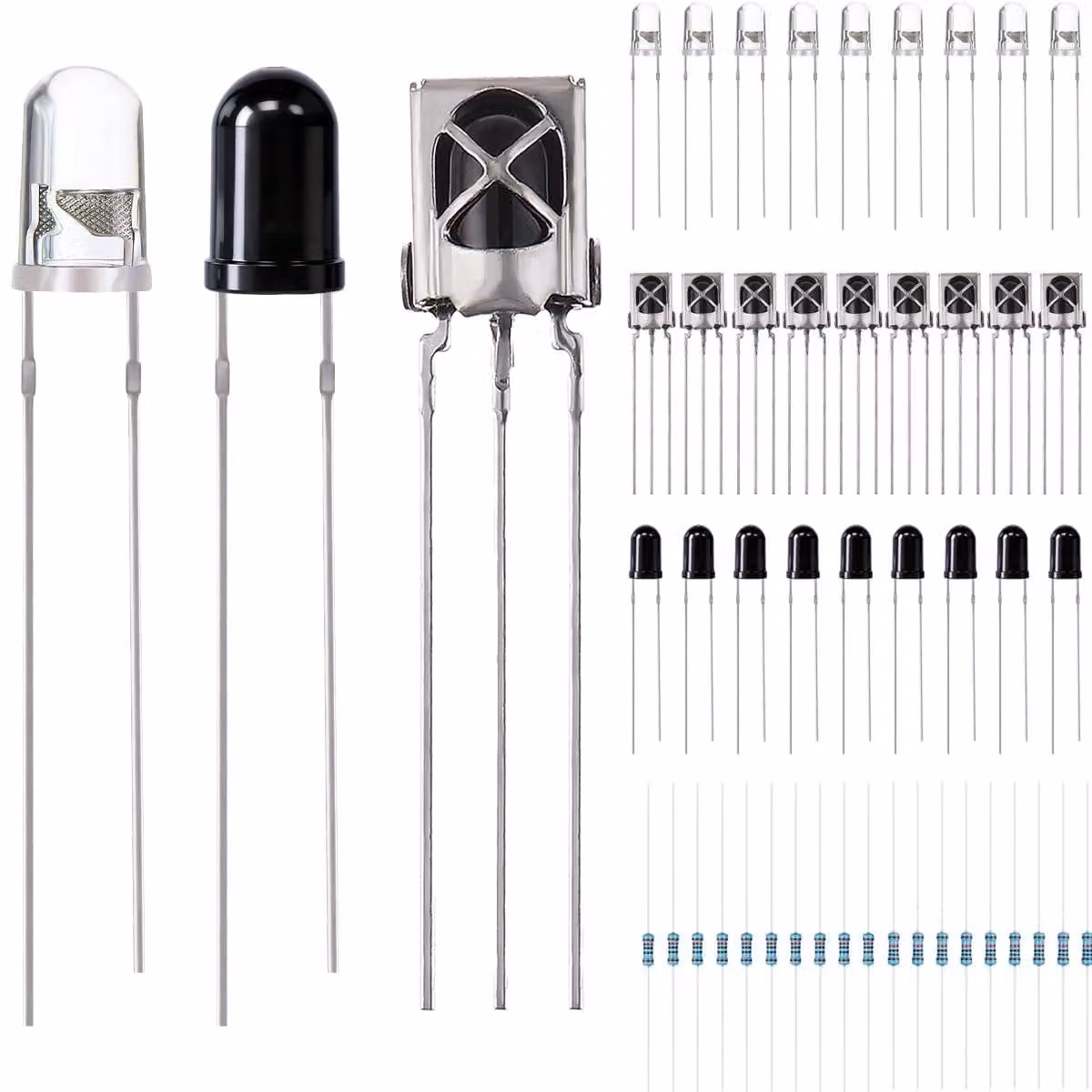 Set di LED a infrarossi da 5 mm, lunghezza d'onda 940 nm, 30 coppie con resistenze