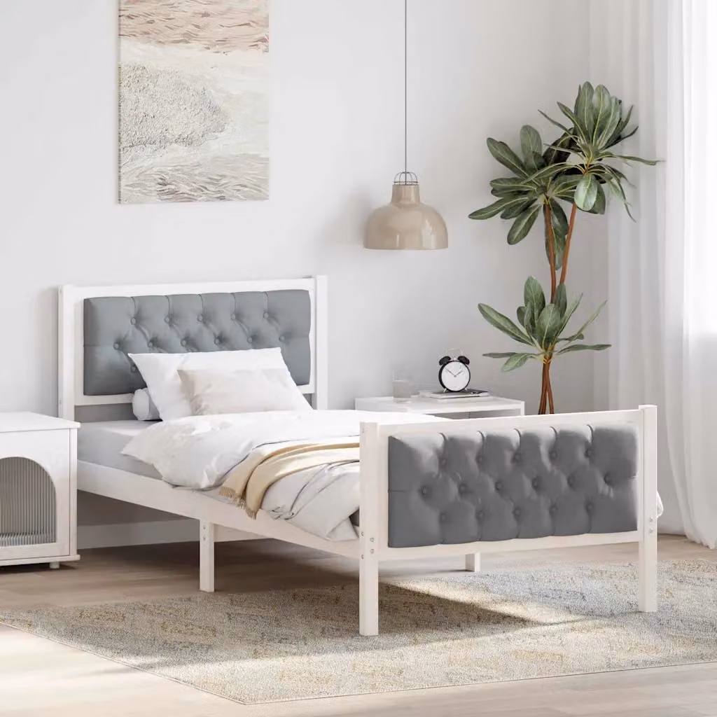 Struttura del letto vidaXL in pino massello con doghe rigide, Grigio chiaro, 90 x 200 cm – 1