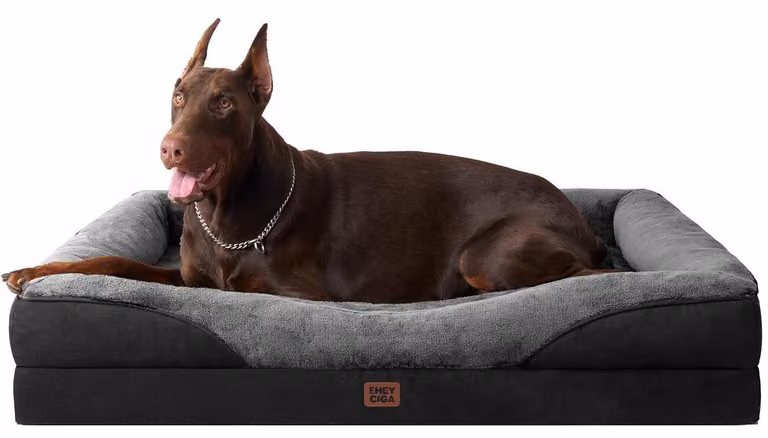 Cuccia ortopedica per cani con 4 bordi, dimensioni 122x89 cm, colore grigio/nero