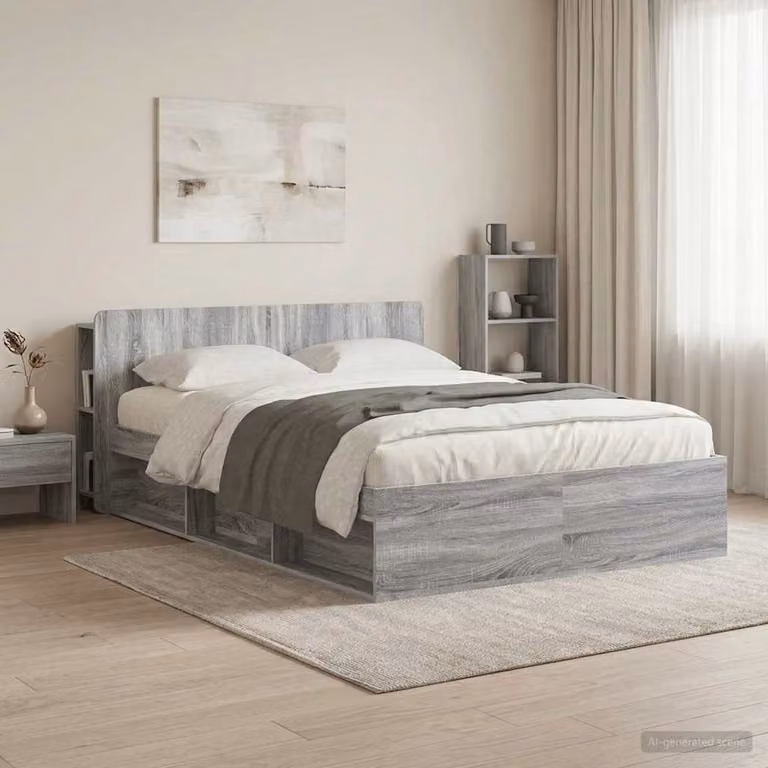 Testata del letto moderna vidaXL in legno ingegnerizzato Grigio Sonoma con ripiano integrato e scomparti laterali L: 182,5 cm, H: 80,0 cm, P: 18,5 cm
