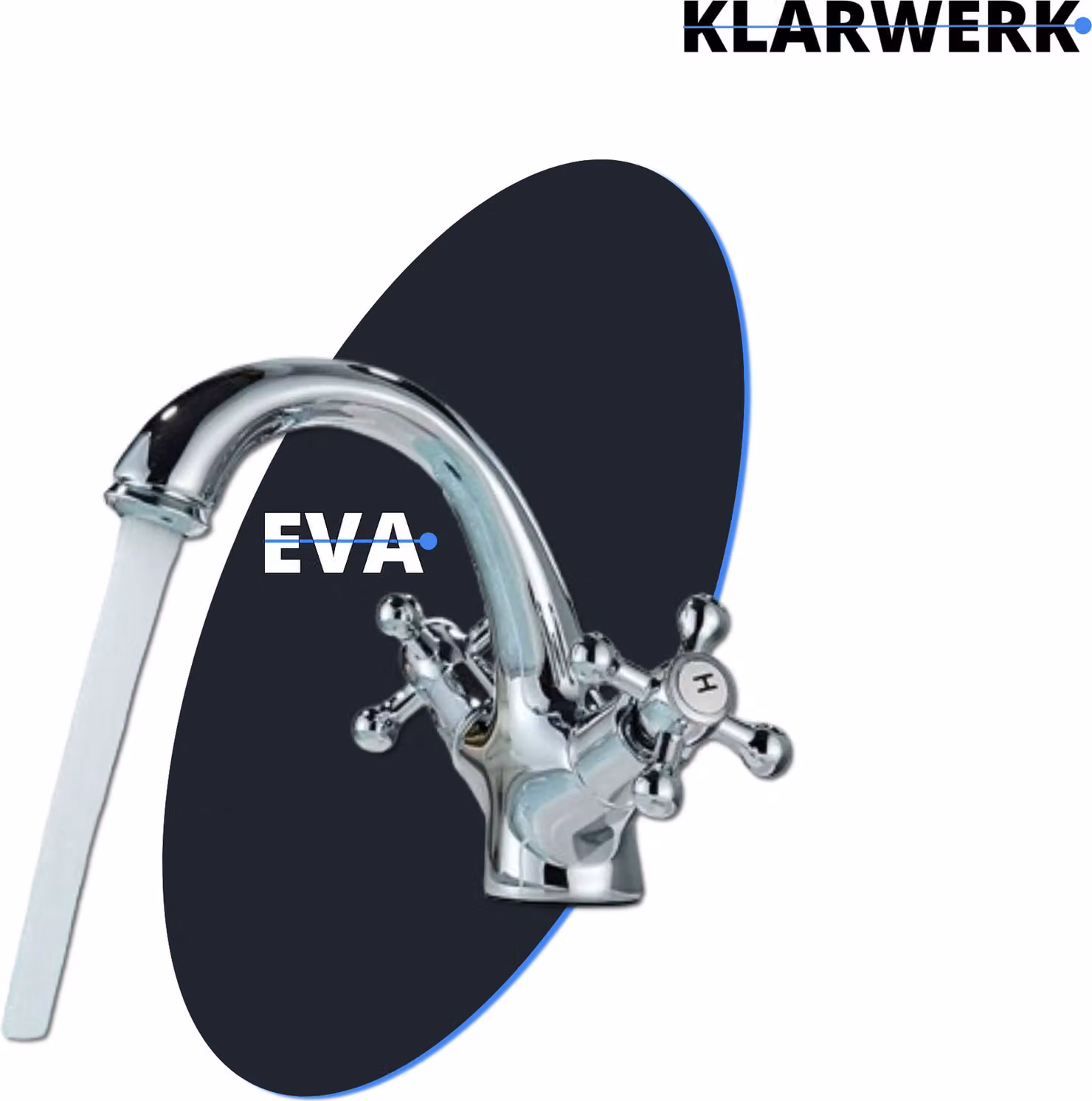 KLARWERK® EVA | Rubinetto da bagno vintage cromato lucido | Rubinetto retrò in acciaio inossidabile per lavabo | Miscelatore per hotel e ristorazione con 2 attacchi