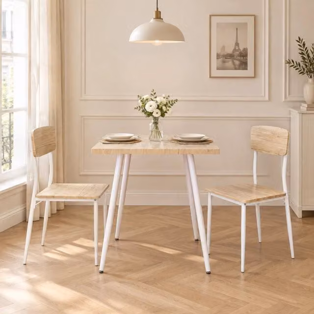 Set tavolo e sedie con tavolo rettangolare e 2 sedie per cucina in MDF naturale