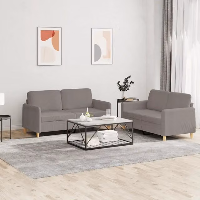 Set di Divani 2 pz con Cuscini Tortora in Tessuto 3202093