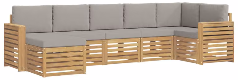 Set di divani da esterno, 7 pezzi, bianco e grigio chiaro