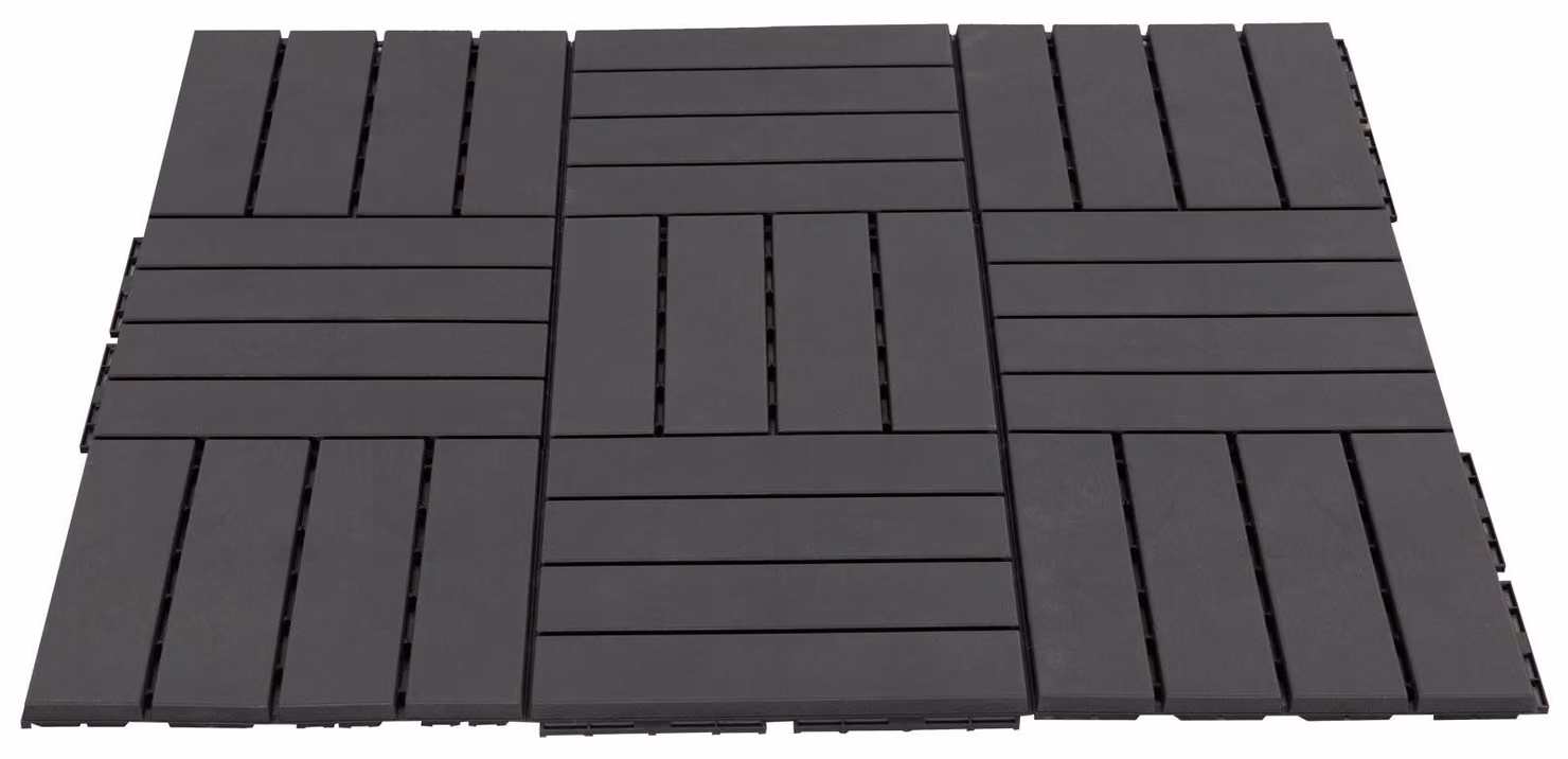 Set 9 Mattonelle a Incasto Effetto Legno 30x30x2 cm Deck Nero