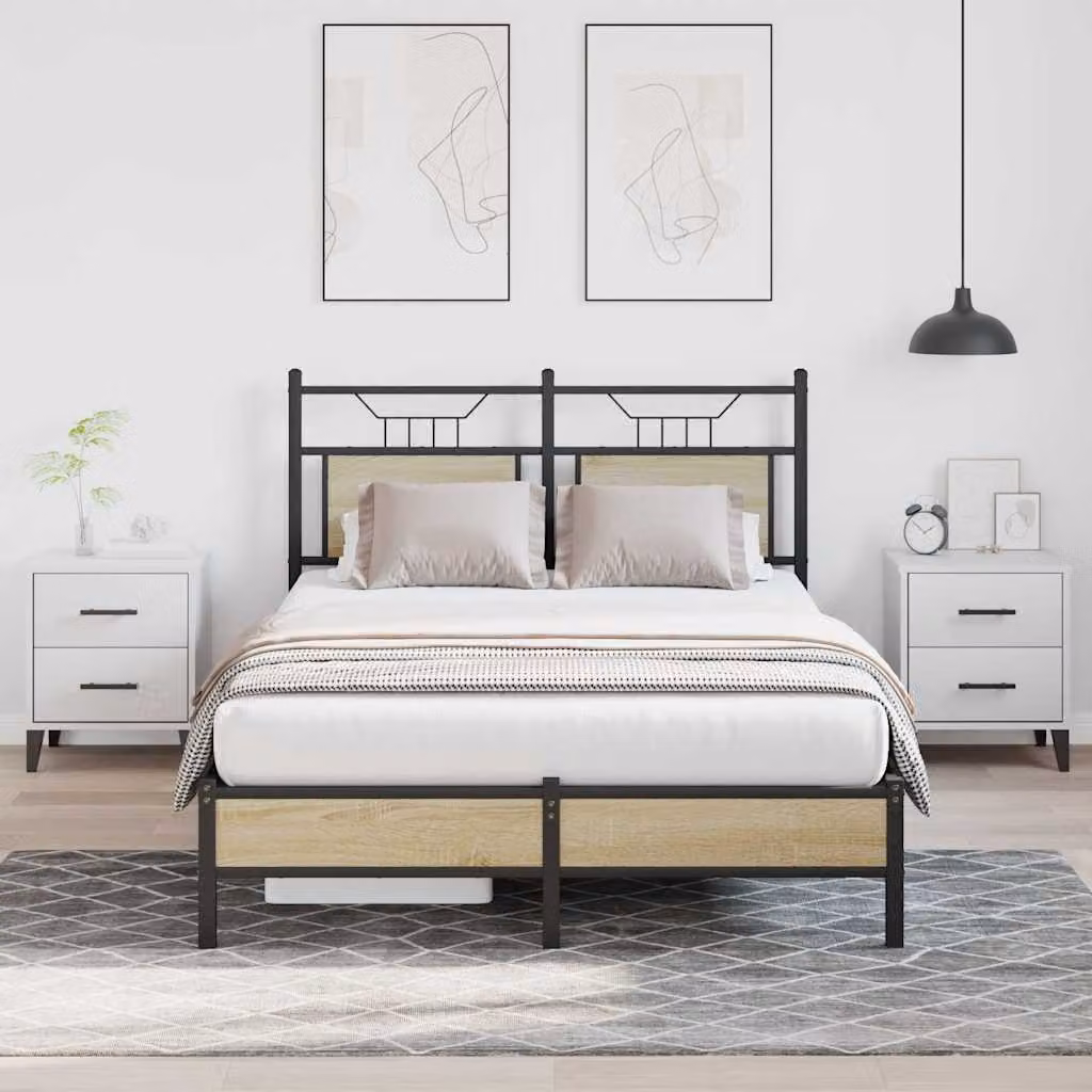 vidaXL Giroletto senza Materasso in Rovere Sonoma e Metallo L/P/H: 120 x 200 cm