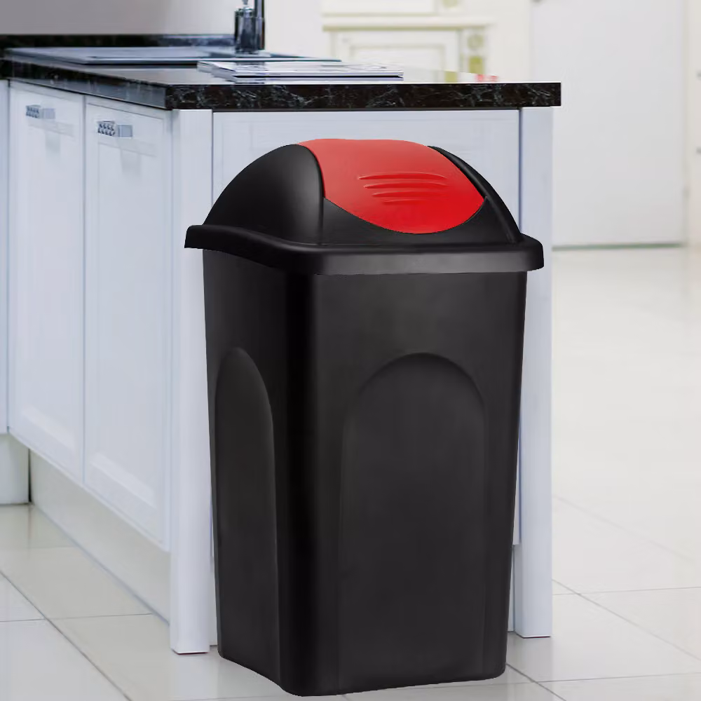 Pattumiera Stefanplast con coperchio swing in plastica, multicolore nero e rosso, capacità 60 l – 3