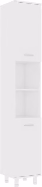 Elegante mobiletto da bagno moderno in legno composito bianco con ante a battente e ripiani interni, L/P/H: 30 x 30 x 179 cm