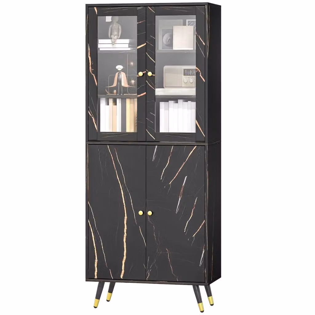 Libreria Minimal con vetrina e armadio a 6 livelli, colore nero, L 70 cm x P 35 cm x H 170 cm – 2