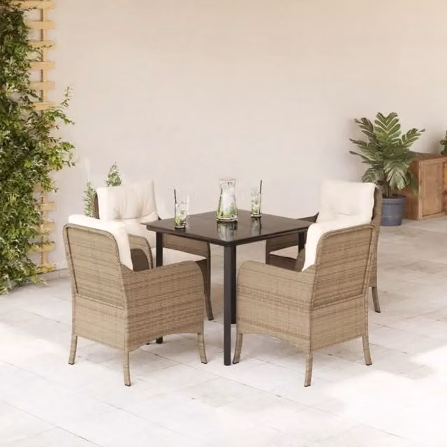 Set da Pranzo da Giardino 5 pz con Cuscini Beige in Polyrattan 3211970