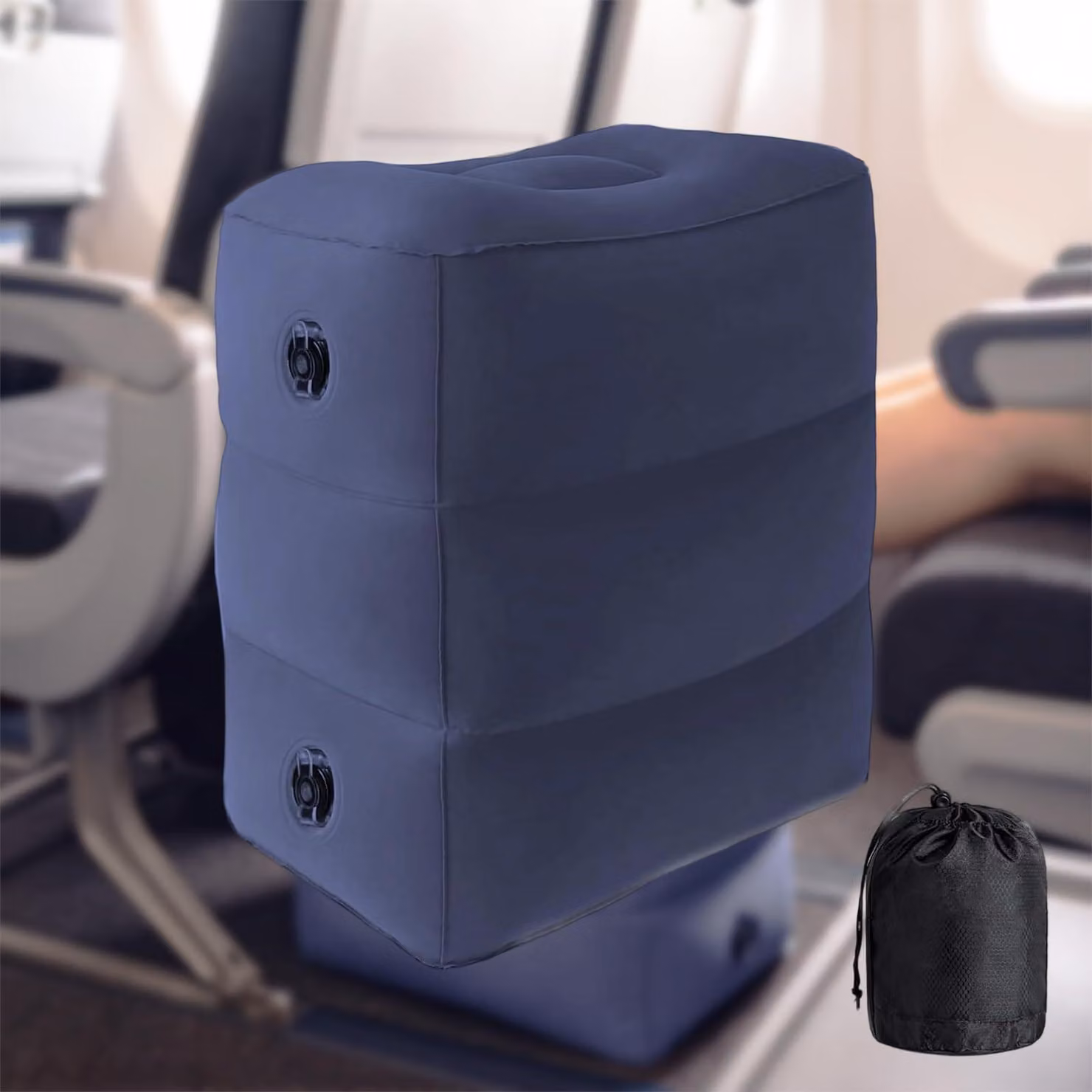 Cuscino gonfiabile per appoggiare i piedi, regolabile in altezza, compatto, ideale per viaggi e ufficio