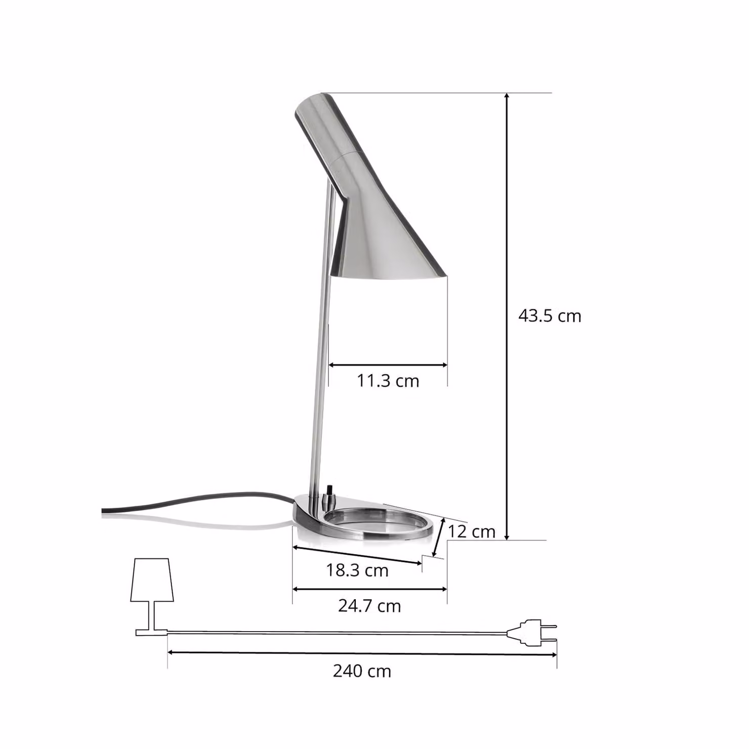 Louis Poulsen Lampada da tavolo di design AJ Mini, Alluminio / Grigio / Zincato, Soggiorno / Sala da pranzo, Metallo, Design, Lampada da tavolo
