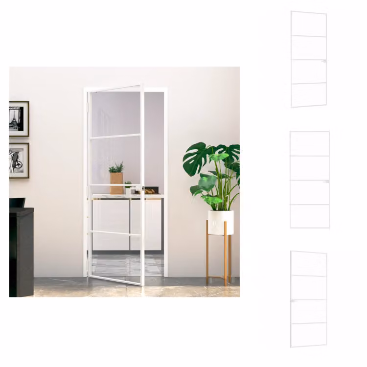 vidaXL Porta interna bianca 83x201,5 cm in vetro temperato e alluminio slim - Porte d'ingresso