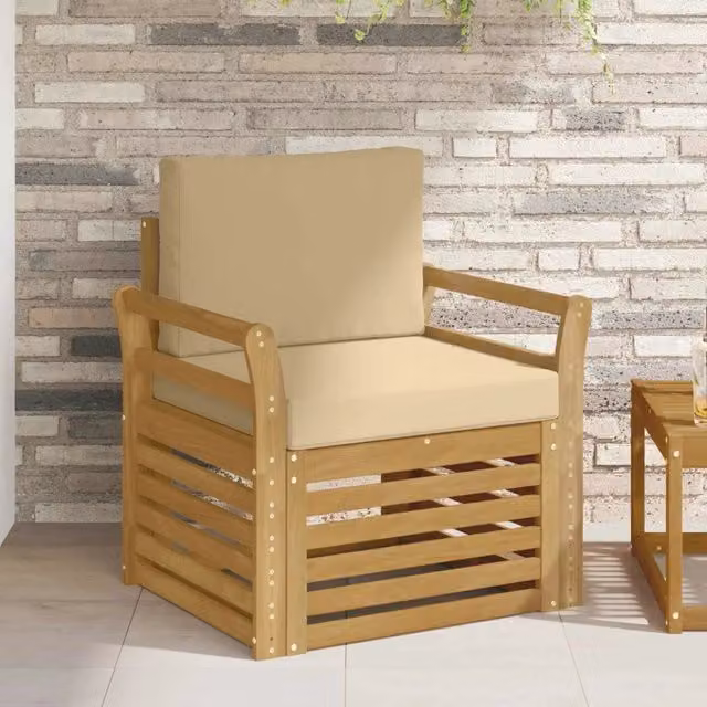 Set di divani da esterno moderni con struttura in legno di acacia e rivestimento in tessuto bianco e beige