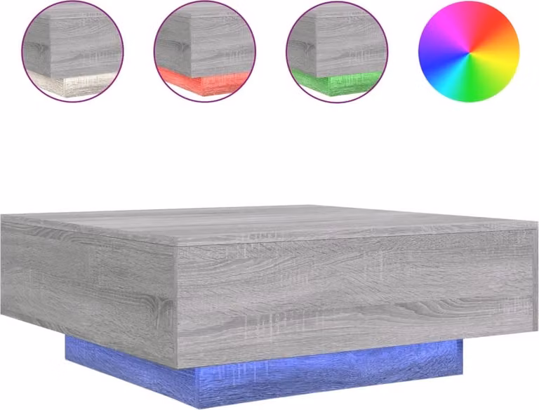 Tavolino da Soggiorno con Luci LED Grigio Sonoma 80x80x31 cm