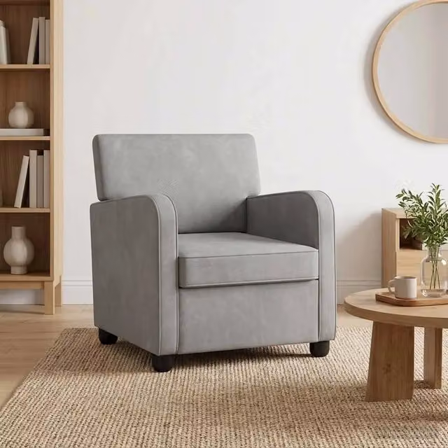 Poltrona-Divano Moderna in Velluto Grigio Chiaro con Braccioli e Struttura Rinforzata 599066