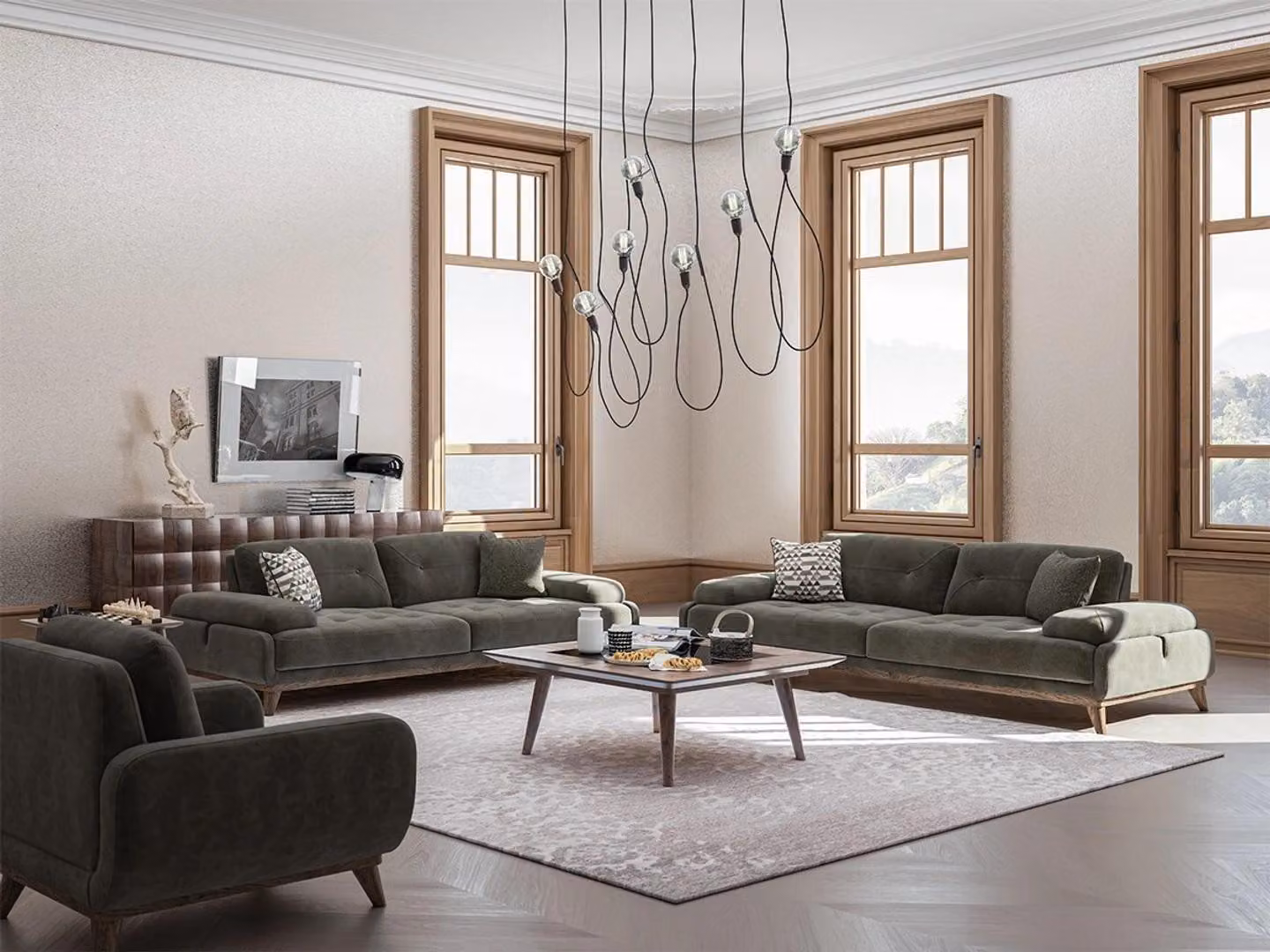 Polstermöbel 4tlg Sofagarnitur Sofa Zweisitzer mit Dreisitzer Luxus Couchtisch