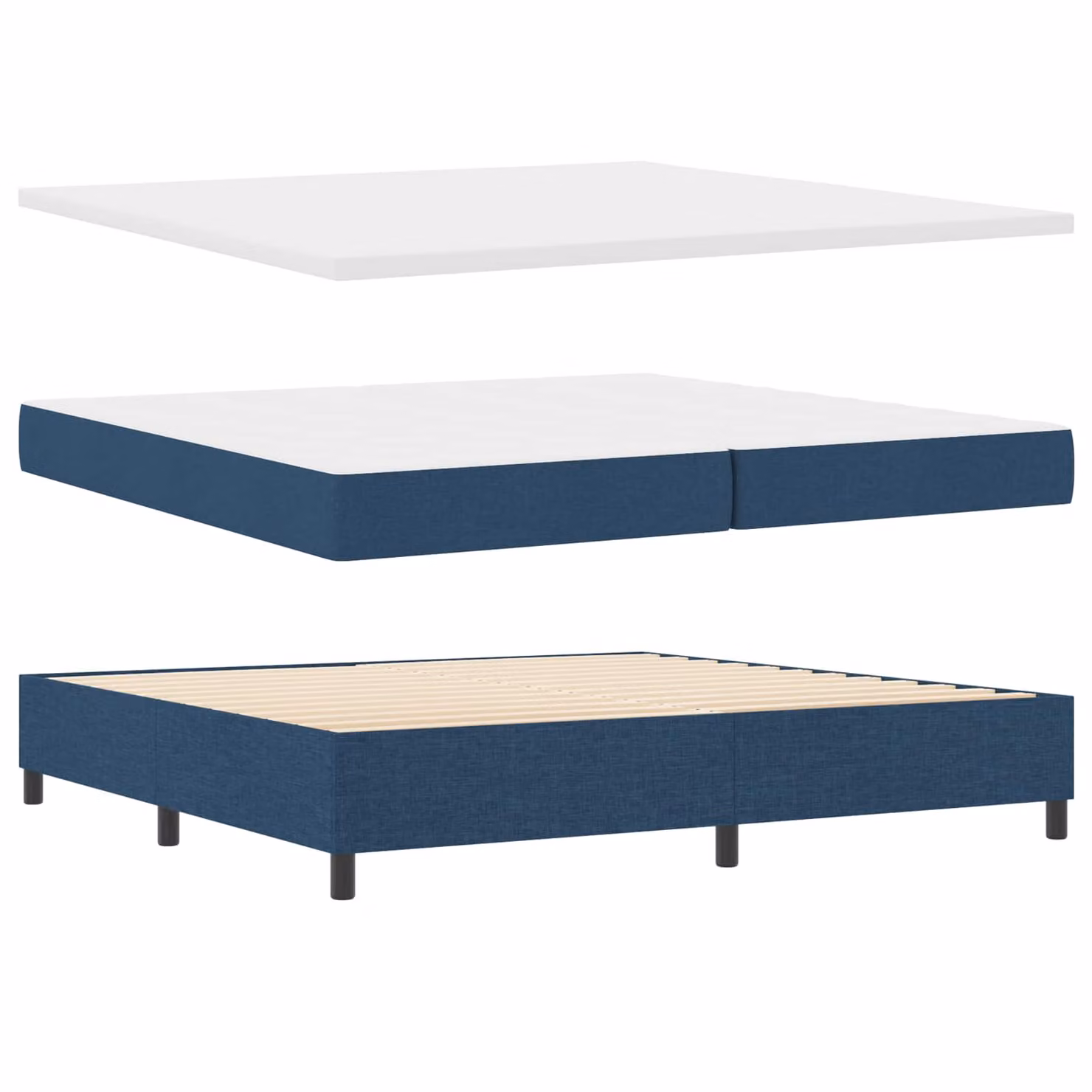 Letto a molle con materasso vidaXL in tessuto blu con illuminazione LED sottostante, L/P/H: 200 x 200 x 203 cm
