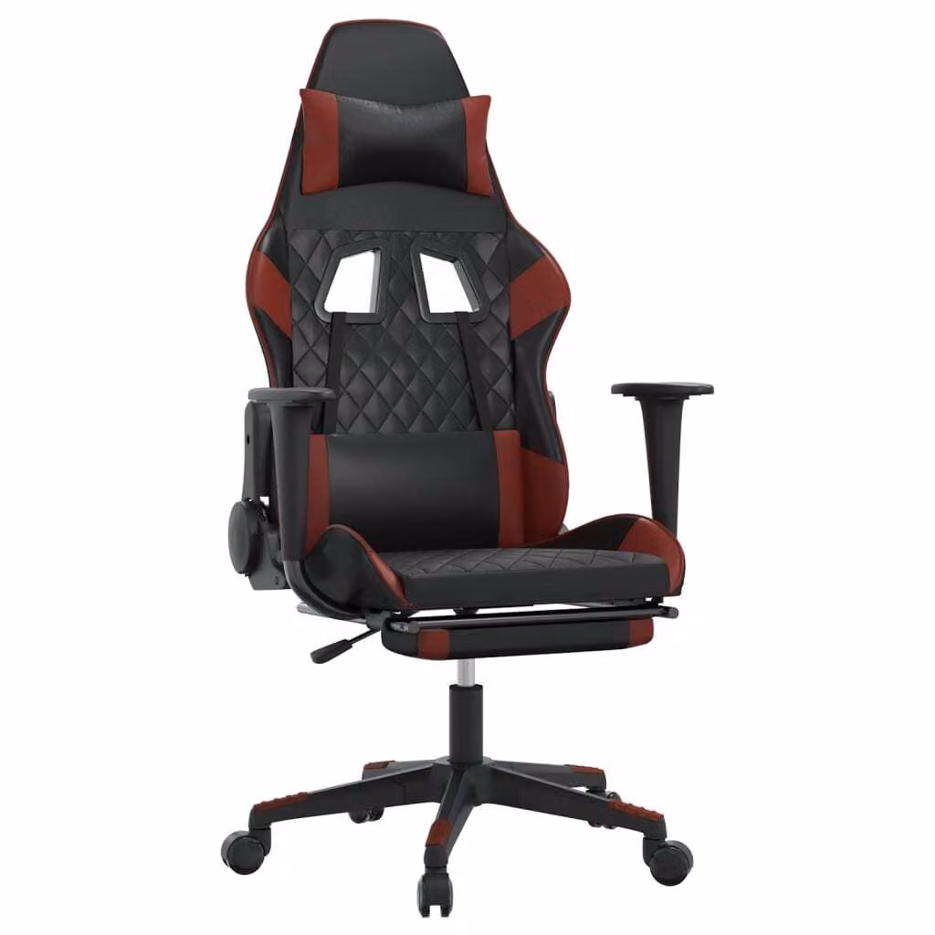 Sedia Gaming Massaggio Poggiapiedi Nero e Rosso Vino Pelle finta