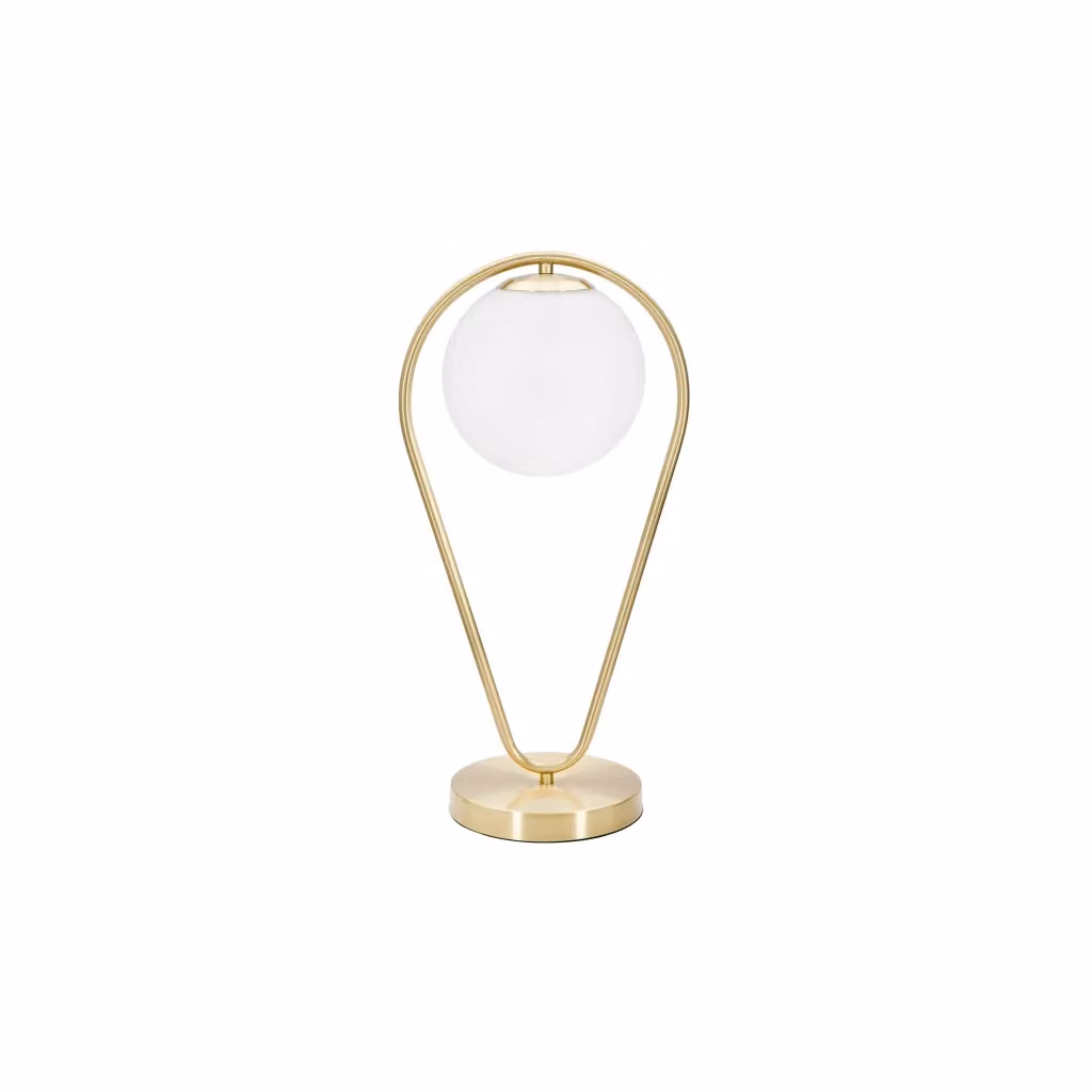 Basomo, Lampada da Tavolo Moderna in Metallo e Vetro, Bianco e Oro/Ottone – 2