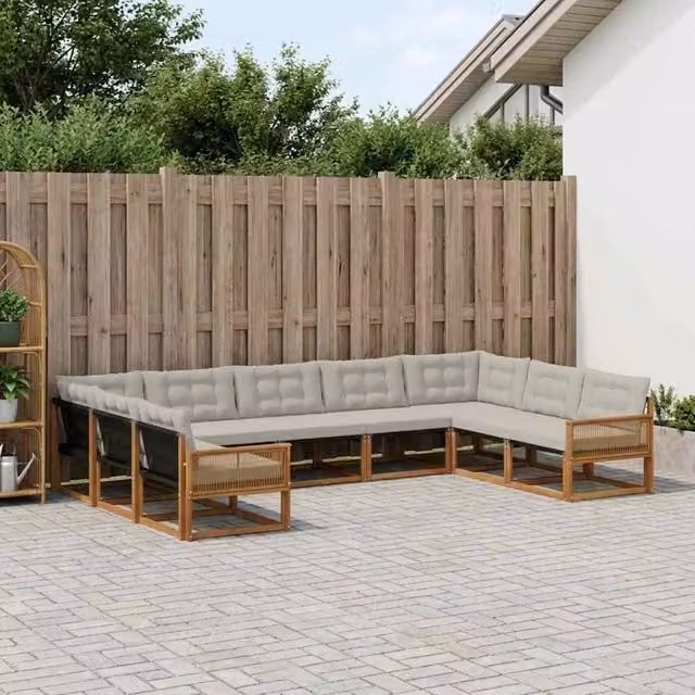 Set di divani da esterno 9 pz Naturale e Grigio Chiaro 3381683
