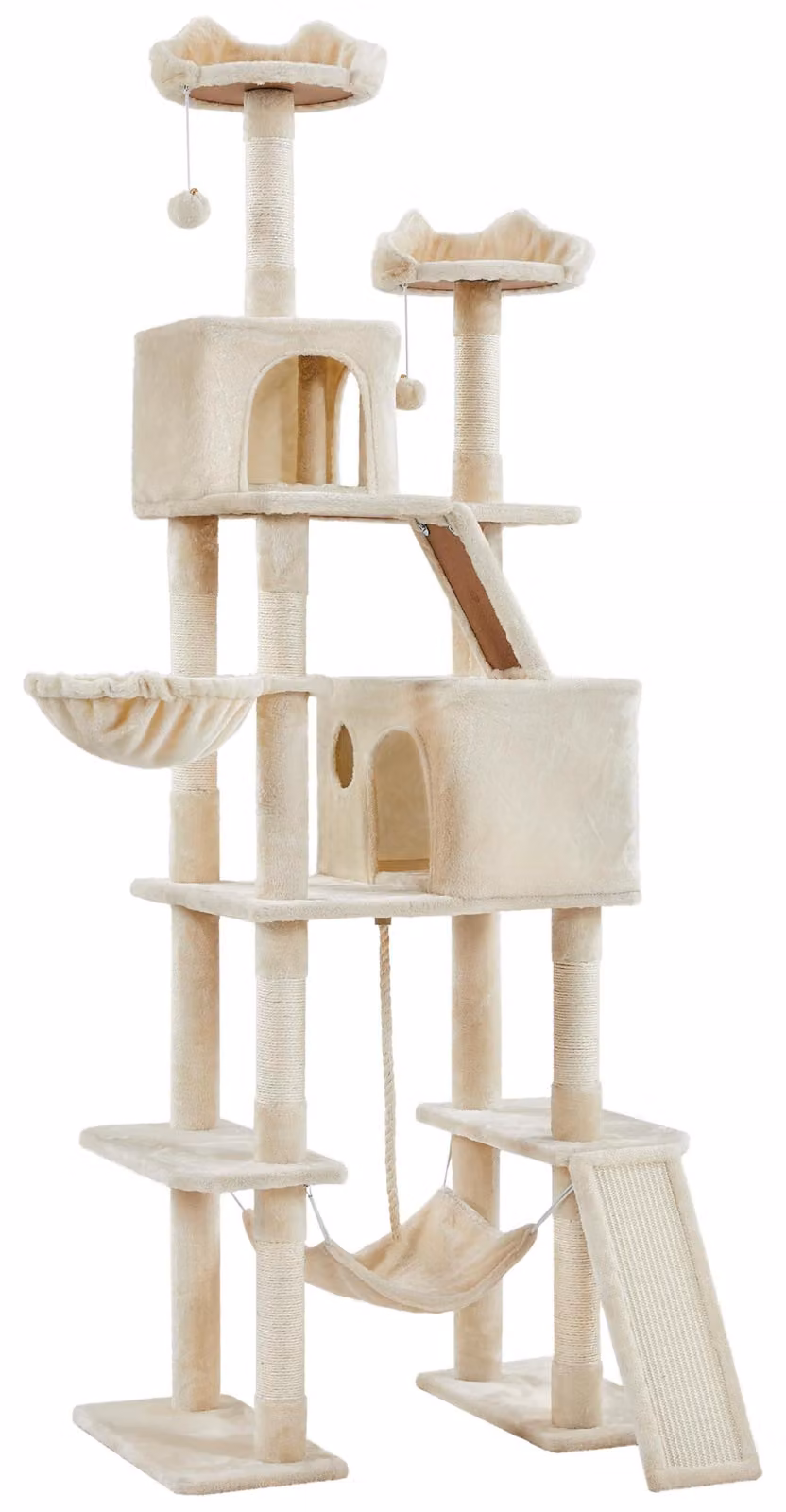 Yaheetech, albero per gatti grande XXL, altezza 209 cm, con 8 pali per graffiare, color beige