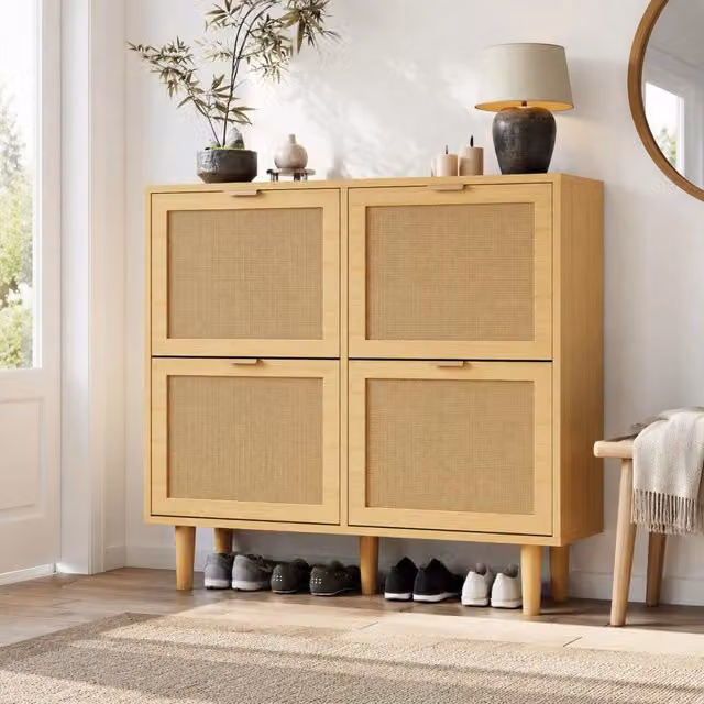 Scarpiera 100x25x90 cm rovere chiaro - 4 ante a ribalta salvaspazio